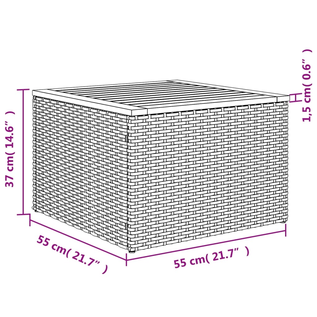 Garden Table Black 55x55x37 cm Poly Rattan and Acacia Wood