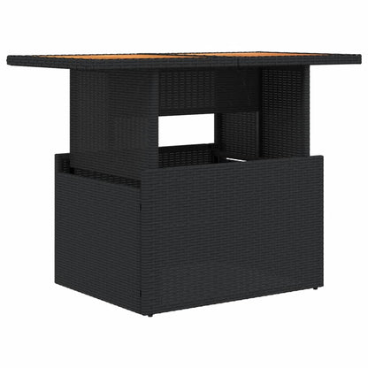 Garden Table Black 100x55x73 cm Poly Rattan and Acacia Wood