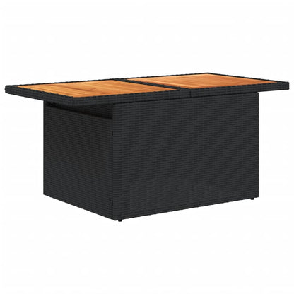 Garden Table Black 100x55x73 cm Poly Rattan and Acacia Wood