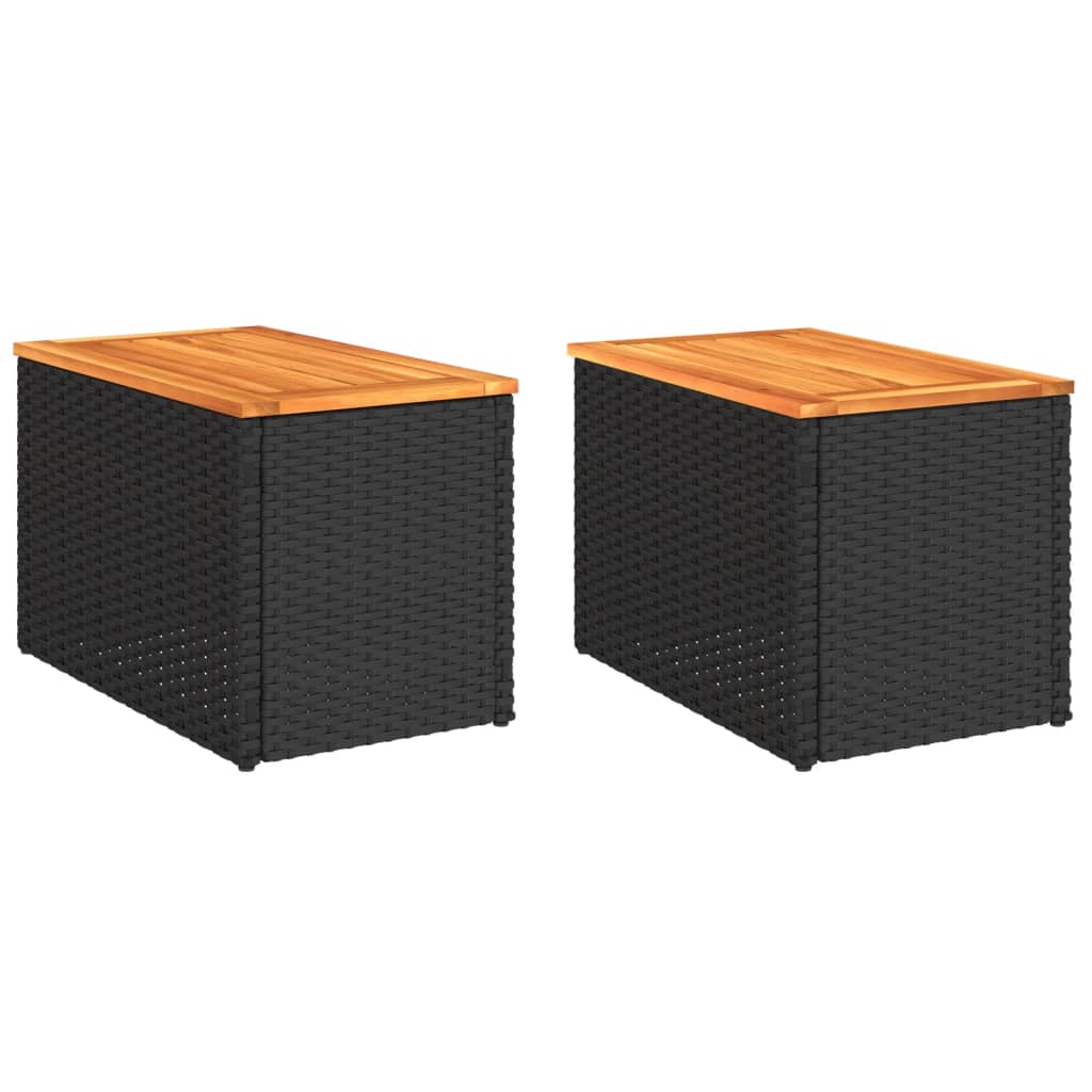 Garden Side Tables 2pcs Black 55x34x37cm Poly Rattan Solid Wood