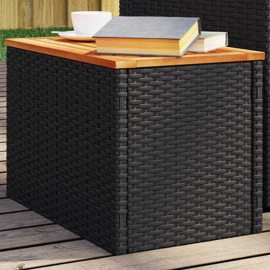 Garden Side Tables 2pcs Black 55x34x37cm Poly Rattan Solid Wood