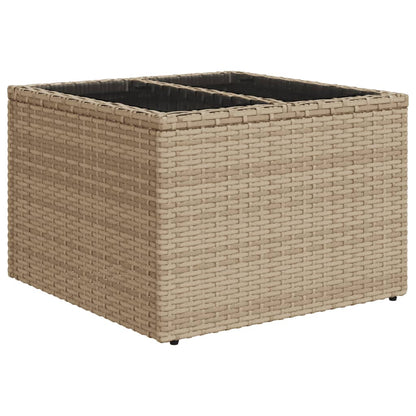 Garden Table with Glass Top Beige 55x55x37 cm Poly Rattan