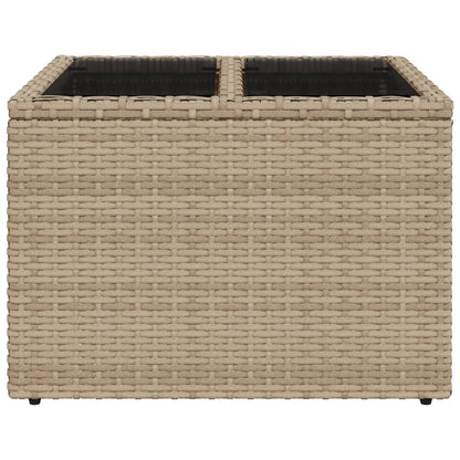 Garden Table with Glass Top Beige 55x55x37 cm Poly Rattan