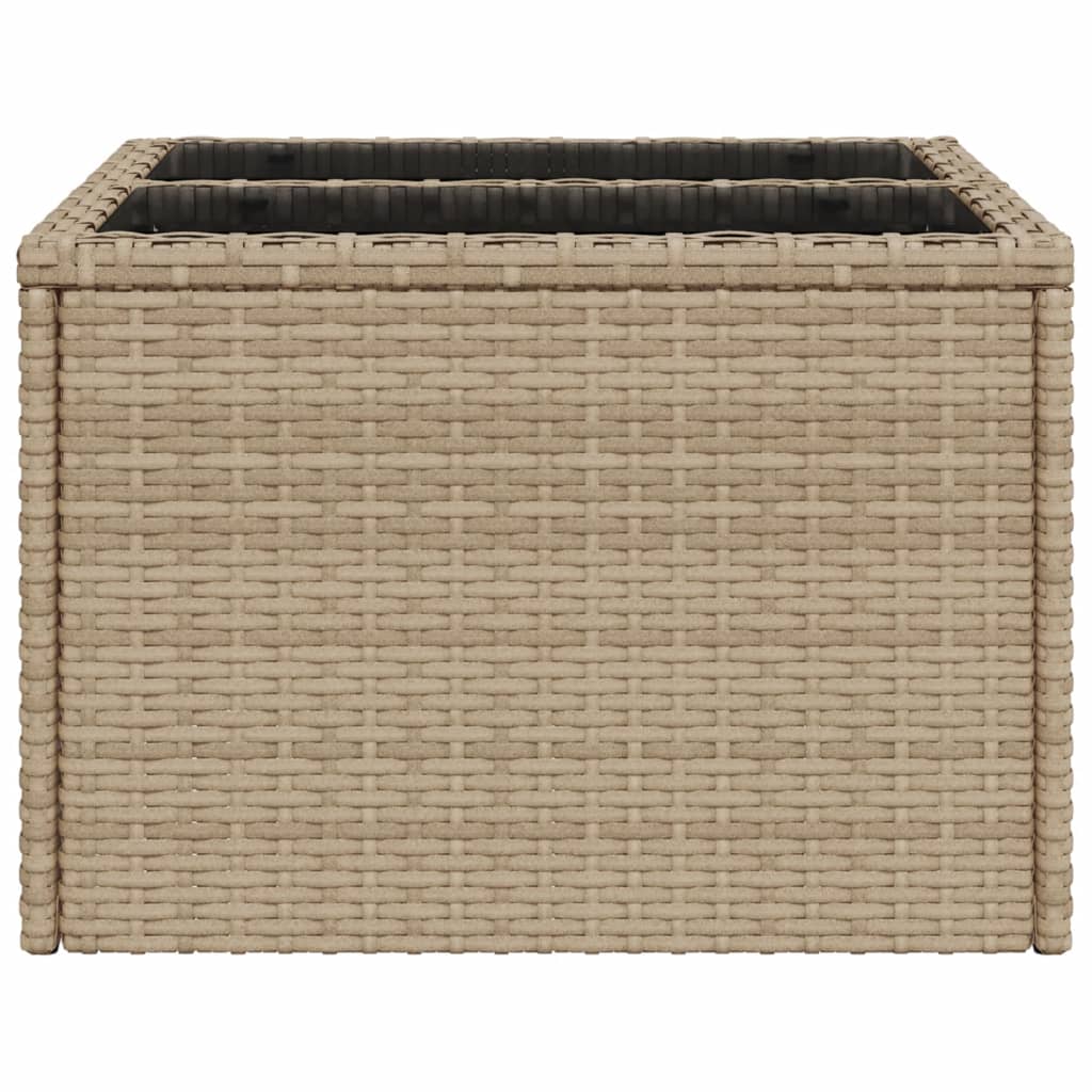 Garden Table with Glass Top Beige 55x55x37 cm Poly Rattan