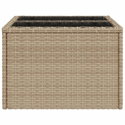 Garden Table with Glass Top Beige 55x55x37 cm Poly Rattan