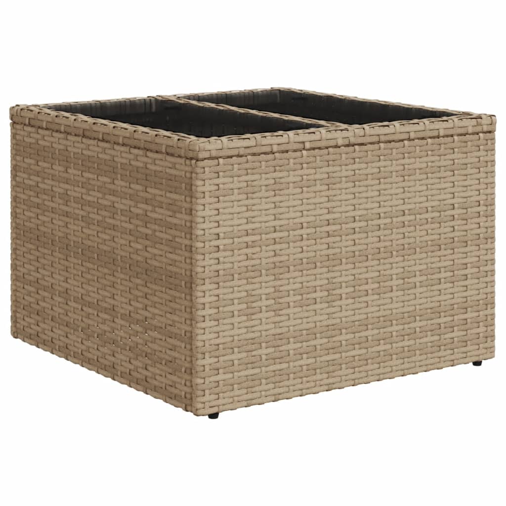 Garden Table with Glass Top Beige 55x55x37 cm Poly Rattan