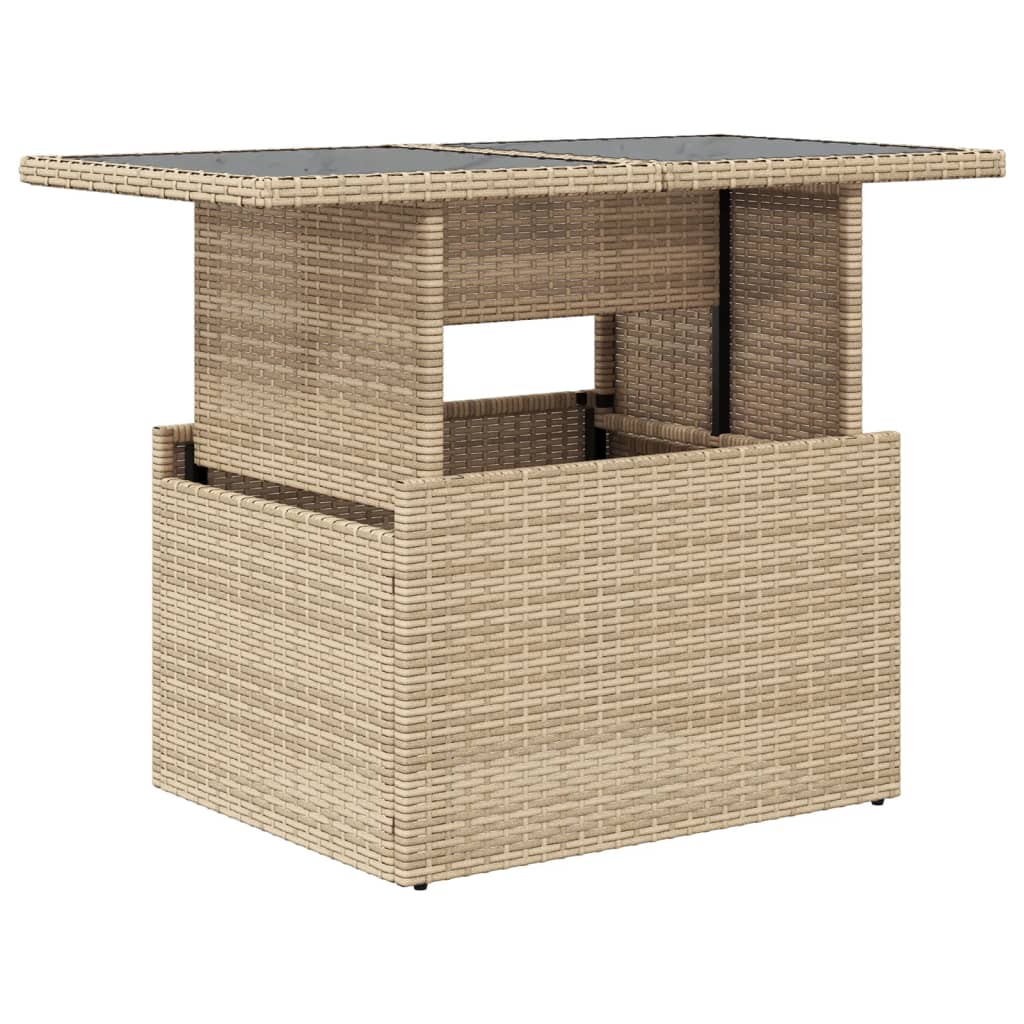 Garden Table with Glass Top Beige 100x55x73 cm Poly Rattan