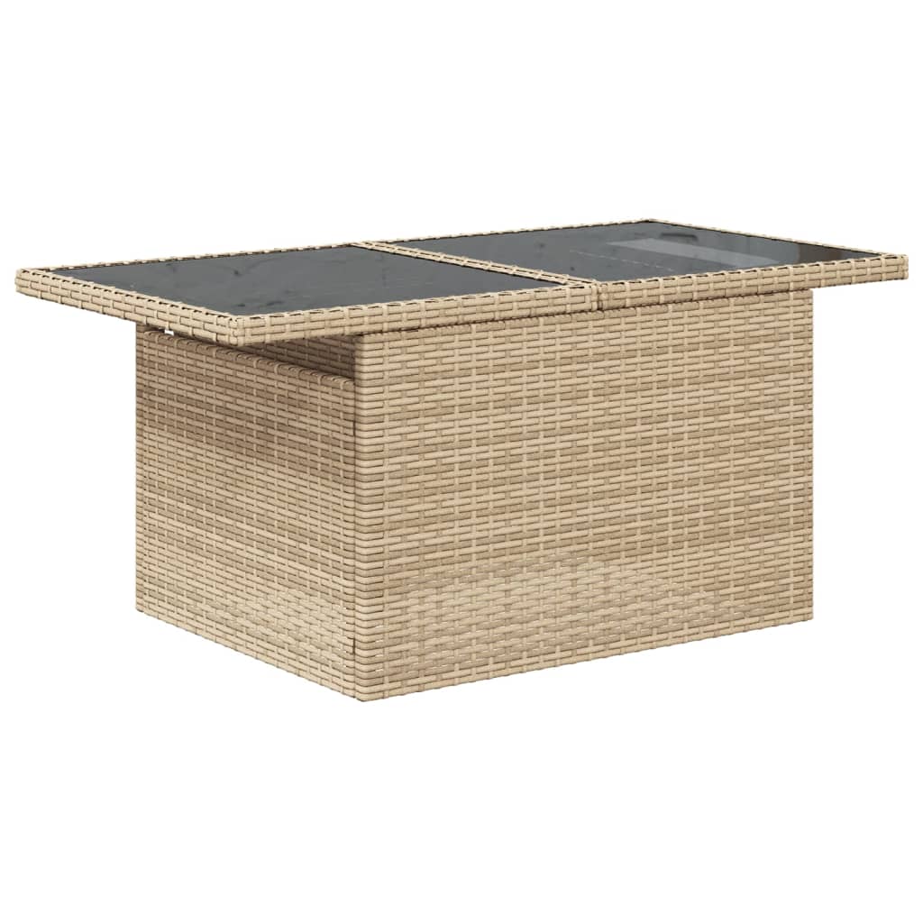 Garden Table with Glass Top Beige 100x55x73 cm Poly Rattan