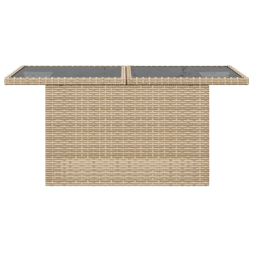 Garden Table with Glass Top Beige 100x55x73 cm Poly Rattan