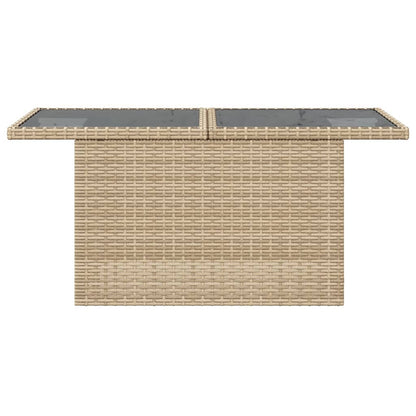 Garden Table with Glass Top Beige 100x55x73 cm Poly Rattan