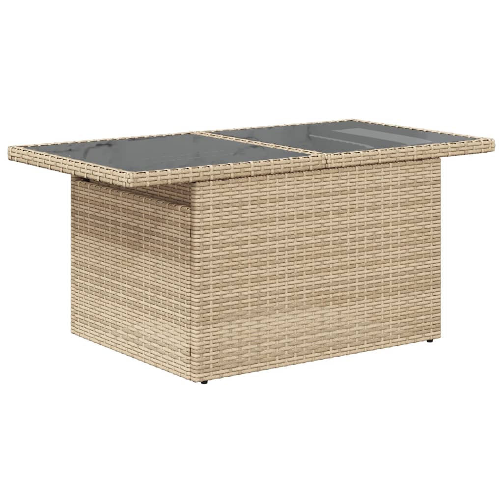 Garden Table with Glass Top Beige 100x55x73 cm Poly Rattan