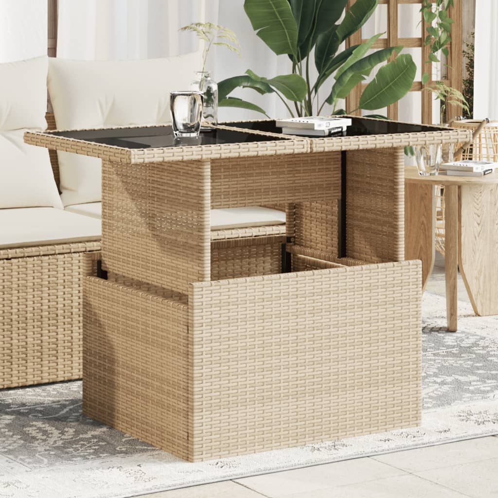 Garden Table with Glass Top Beige 100x55x73 cm Poly Rattan