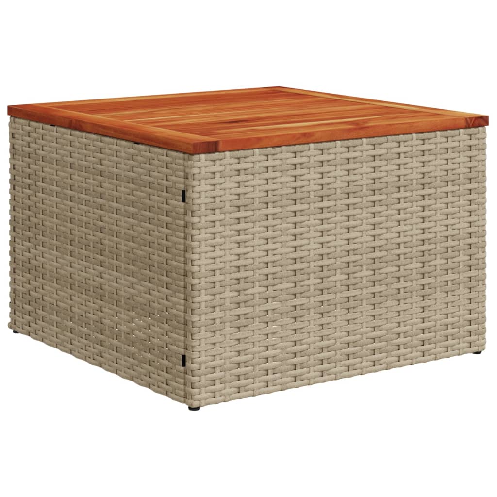 Garden Table Beige 55x55x37 cm Poly Rattan and Acacia Wood