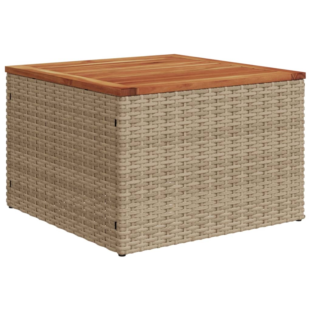 Garden Table Beige 55x55x37 cm Poly Rattan and Acacia Wood