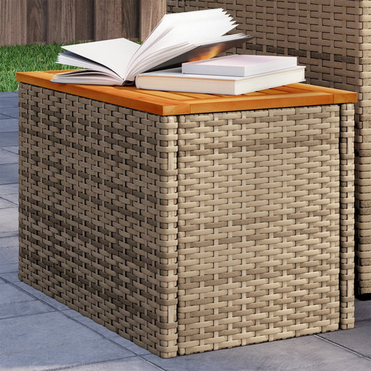 Garden Side Tables 2pcs Beige 55x34x37cm Poly Rattan Solid Wood