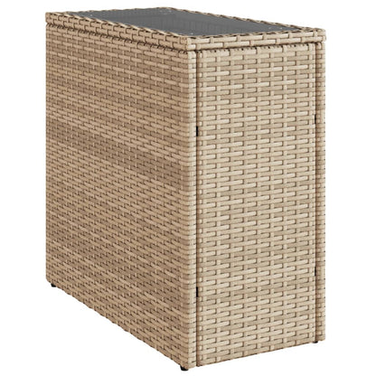 Garden Side Table with Glass Top Beige 58x27.5x55 cm Poly Rattan