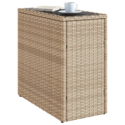 Garden Side Table with Glass Top Beige 58x27.5x55 cm Poly Rattan