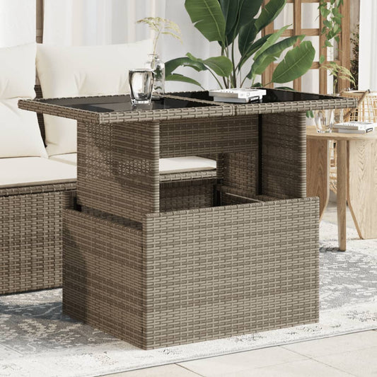 Garden Table with Glass Top Grey 100x55x73 cm Poly Rattan