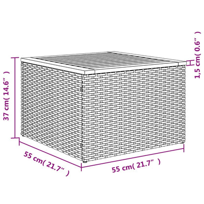 Garden Table Grey 55x55x37 cm Poly Rattan and Acacia Wood