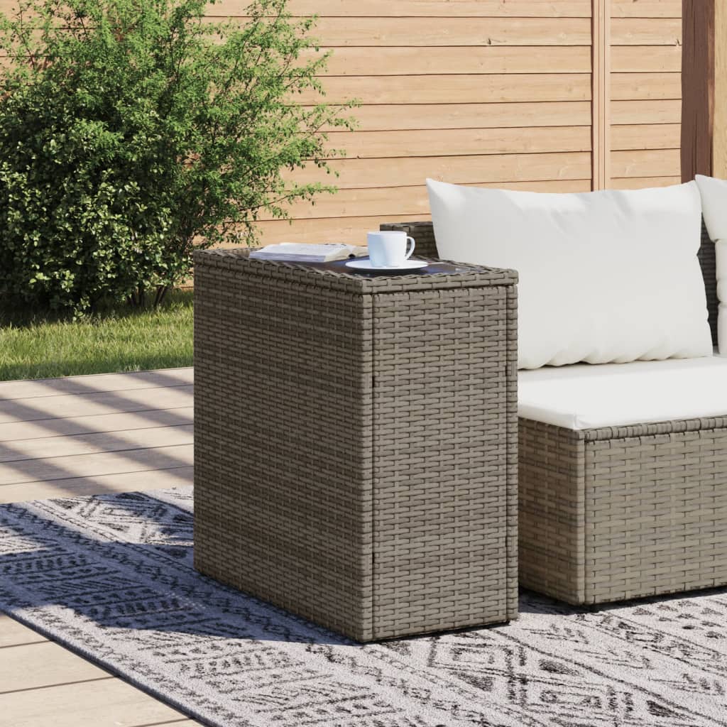 Garden Side Table with Glass Top Grey 58x27.5x55 cm Poly Rattan