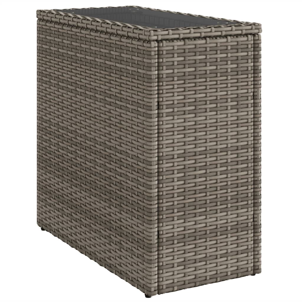 Garden Side Table with Glass Top Grey 58x27.5x55 cm Poly Rattan