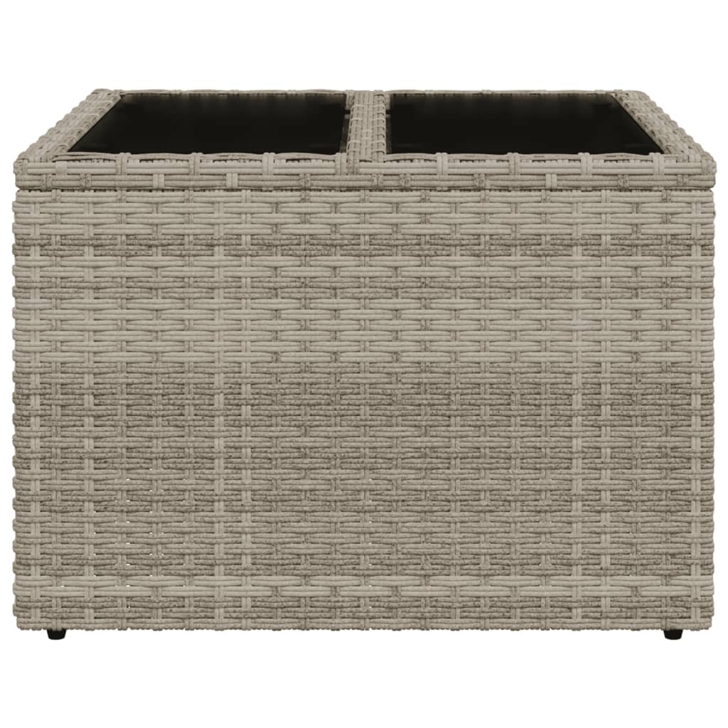 Garden Table with Glass Top Light Grey 55x55x37 cm Poly Rattan