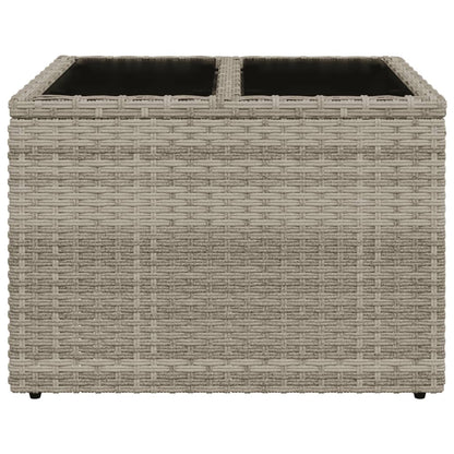 Garden Table with Glass Top Light Grey 55x55x37 cm Poly Rattan