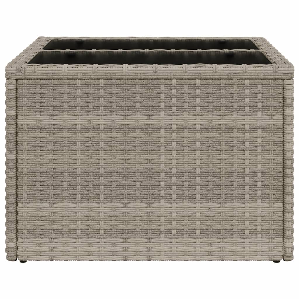 Garden Table with Glass Top Light Grey 55x55x37 cm Poly Rattan