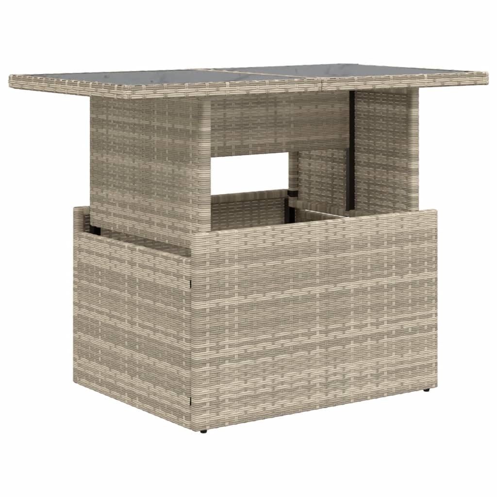 Garden Table with Glass Top Light Grey 100x55x73 cm Poly Rattan