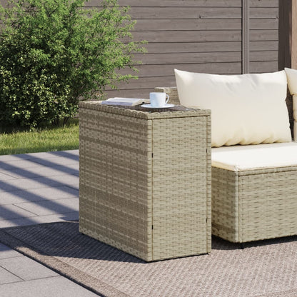 Garden Side Table with Glass Top Light Grey 58x27.5x55 cm Poly Rattan