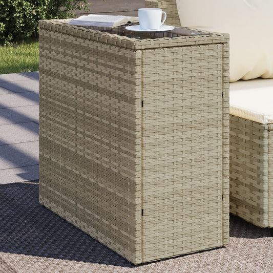 Garden Side Table with Glass Top Light Grey 58x27.5x55 cm Poly Rattan