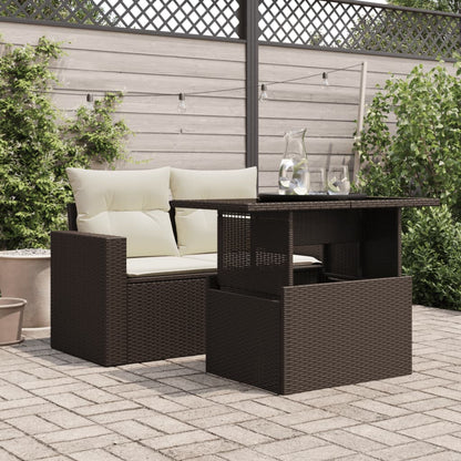 Garden Table with Glass Top Brown 100x55x73 cm Poly Rattan