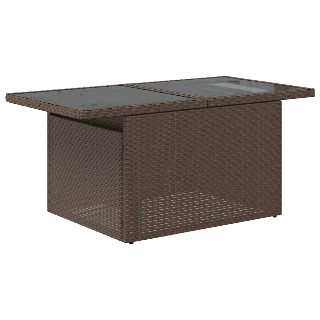 Garden Table with Glass Top Brown 100x55x73 cm Poly Rattan