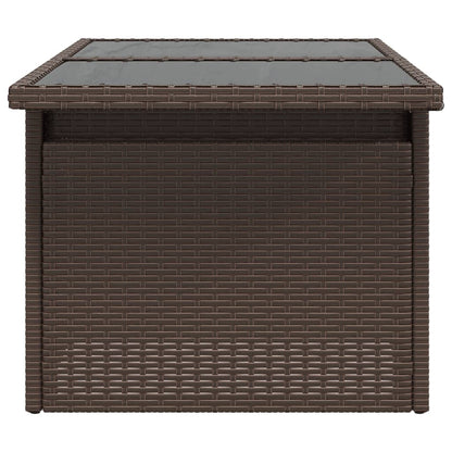 Garden Table with Glass Top Brown 100x55x73 cm Poly Rattan