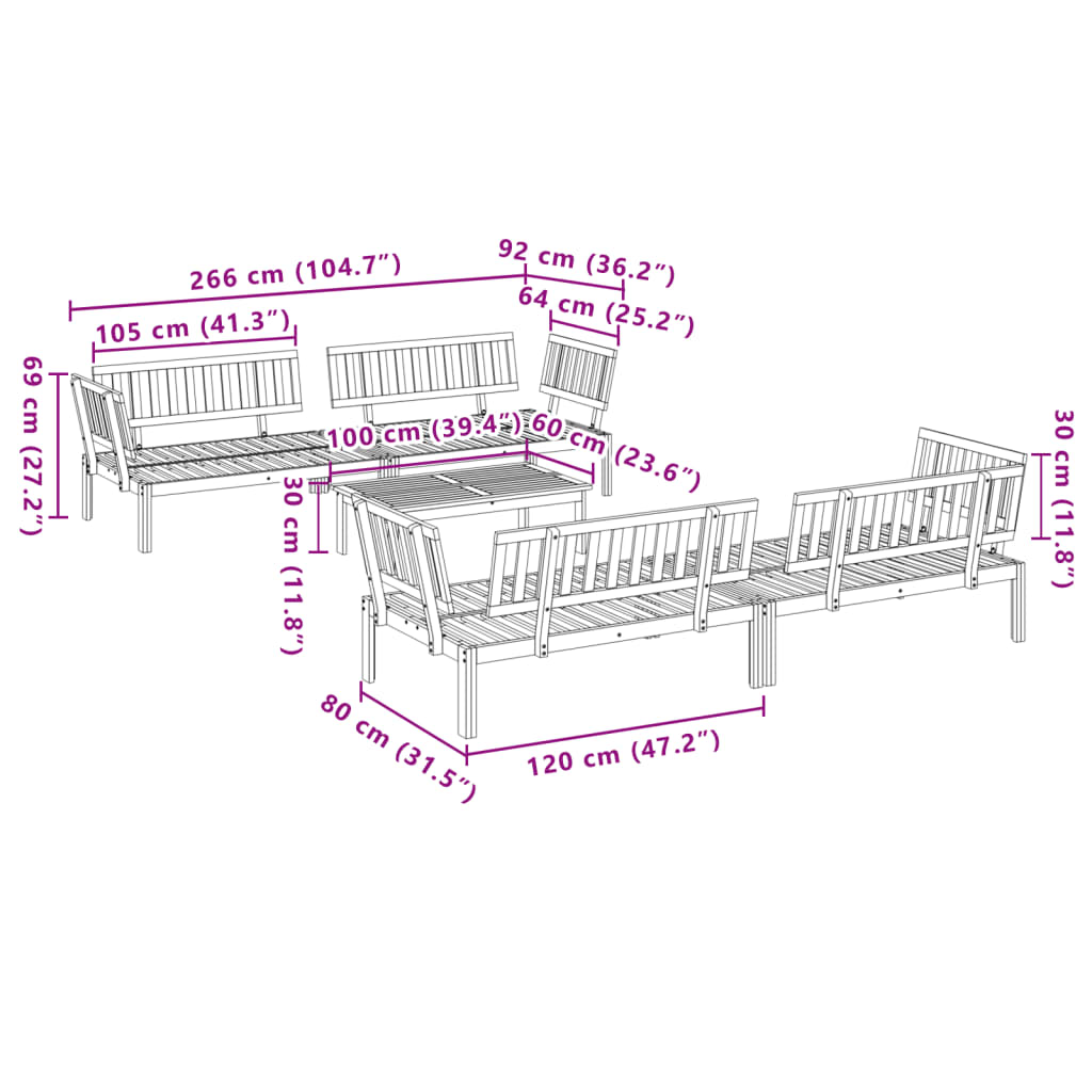 5 Piece Garden Pallet Sofa Set Solid Wood Acacia