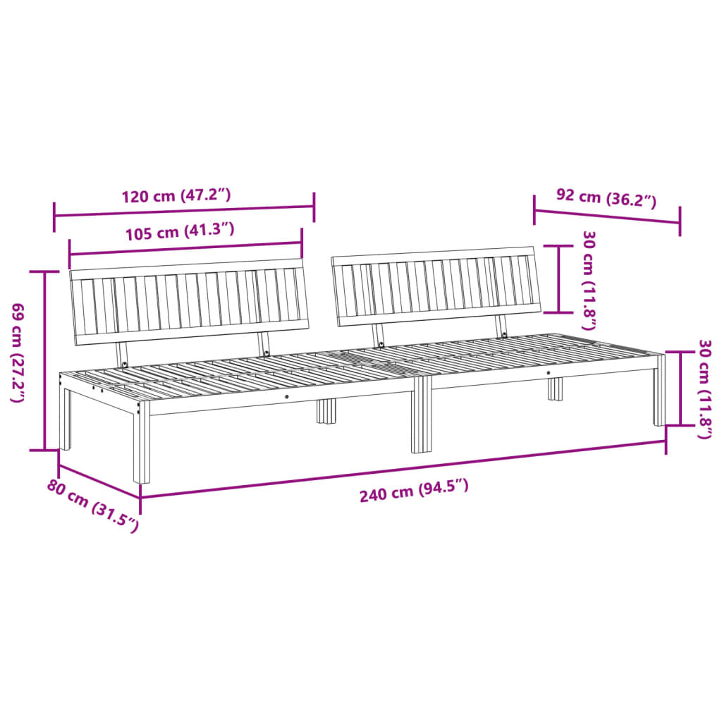 Garden Pallet Middle Sofas 2 pcs Solid Wood Acacia