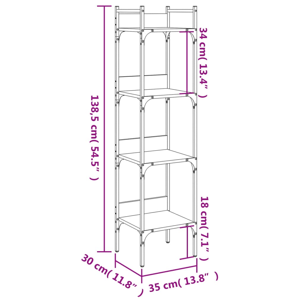 Bookshelf 4-Tier Grey Sonoma 35x30x138.5 cm Engineered Wood