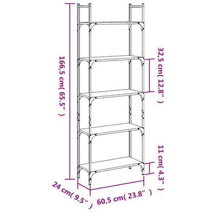 Bookshelf 5-Tier Black 60.5x24x166.5 cm Engineered Wood