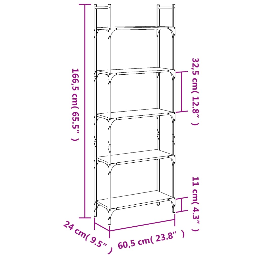 Bookshelf 5-Tier Smoked Oak 60.5x24x166.5 cm Engineered Wood