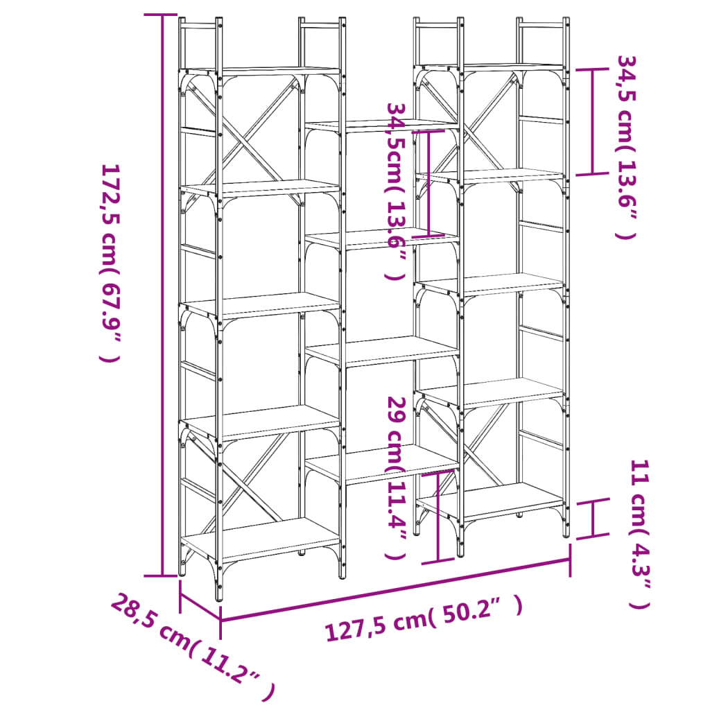 Bookshelf Sonoma Oak 127.5x28.5x172.5 cm Engineered Wood