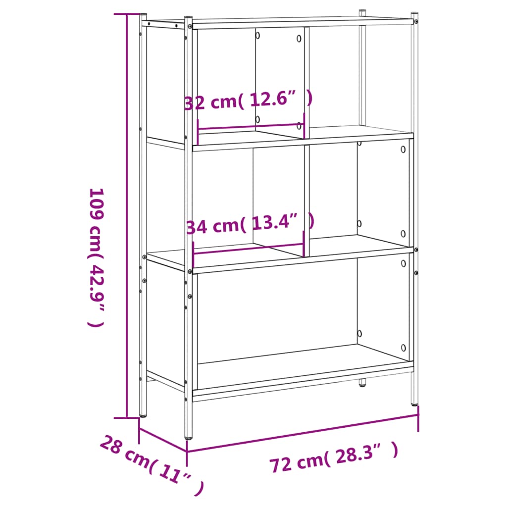 Bookcase Grey Sonoma 72x28x109 cm Engineered Wood