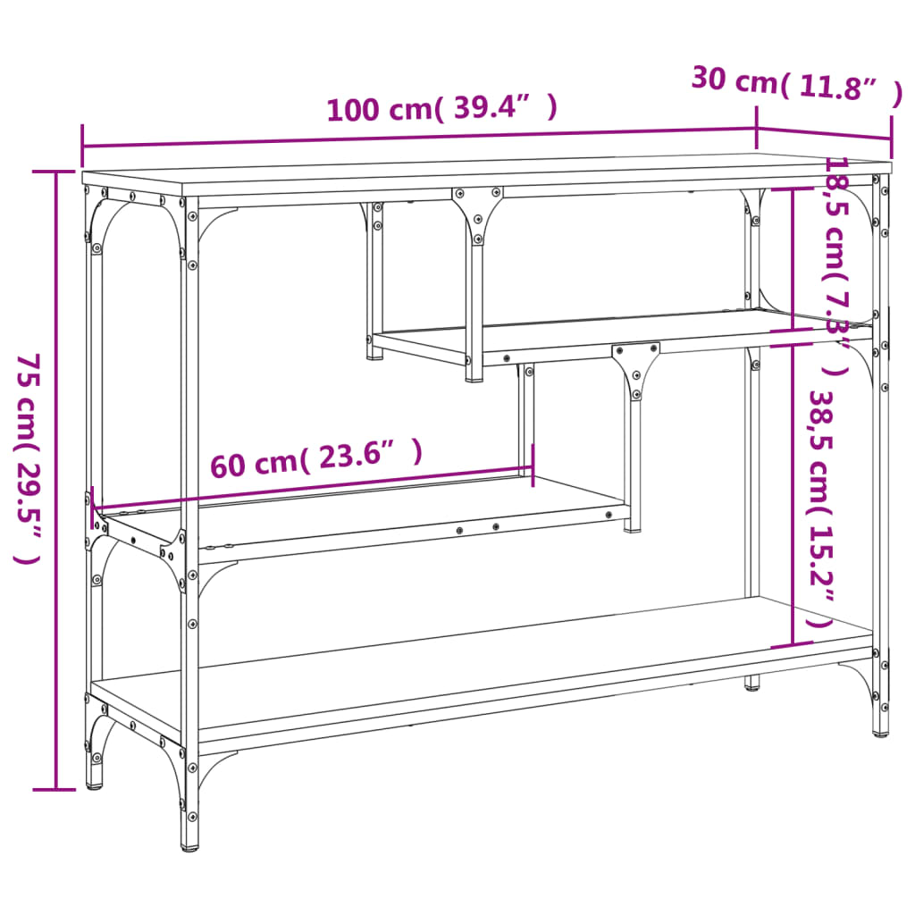 Console Table Brown Oak 100x30x75 cm Engineered Wood