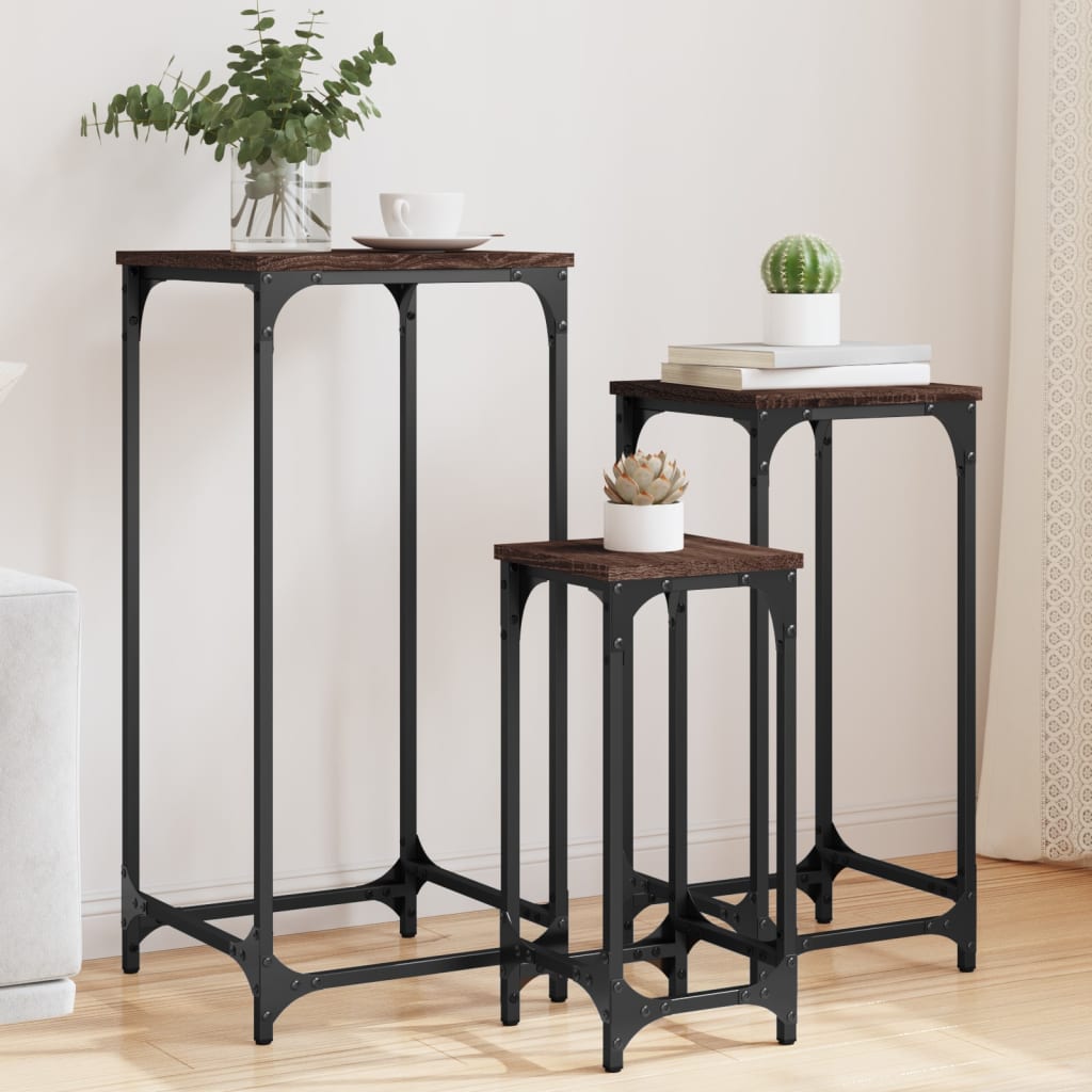 Nesting Side Tables 3 pcs Brown Oak Engineered Wood