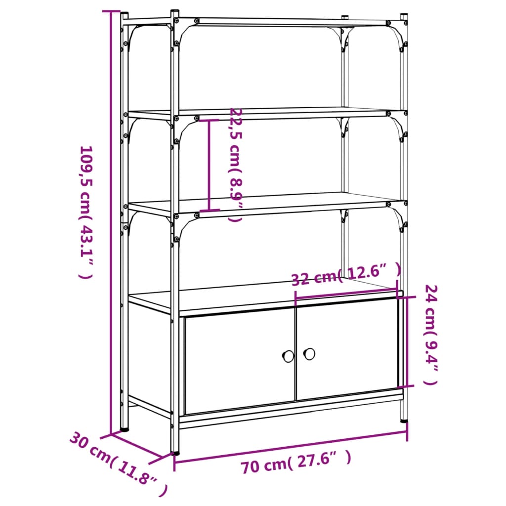 Bookcase 3-Tier Sonoma Oak 70x30x109.5 cm Engineered Wood