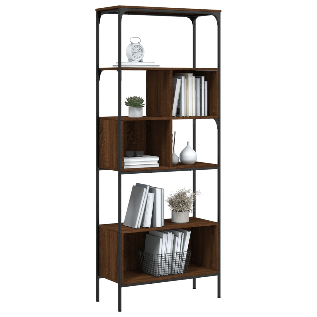 Bookcase 5-Tier Brown Oak 76x33x188.5 cm Engineered Wood