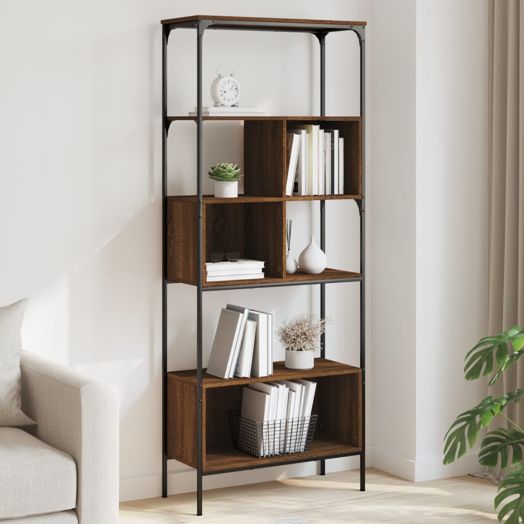 Bookcase 5-Tier Brown Oak 76x33x188.5 cm Engineered Wood