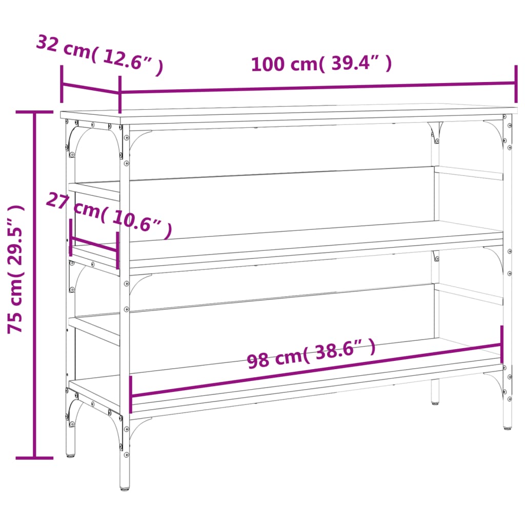 Console Table Smoked Oak 100x32x75 cm Engineered Wood