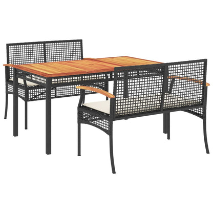 3 Piece Garden Dining Set with Cushions Black Poly Rattan