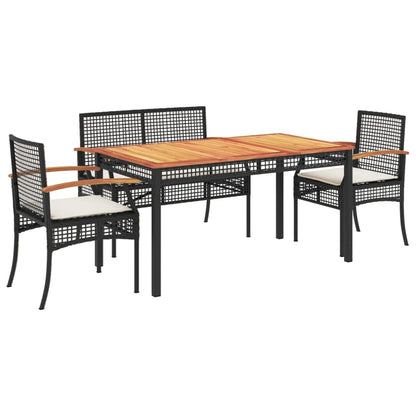 4 Piece Garden Dining Set with Cushions Black Poly Rattan