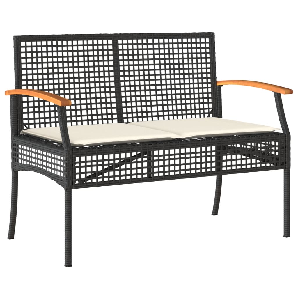 4 Piece Garden Dining Set with Cushions Black Poly Rattan